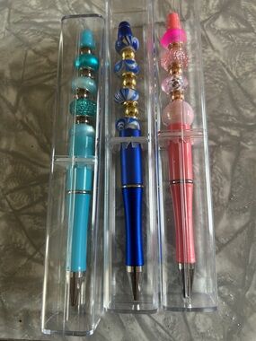 Decorative Beaded Ballpoint Pen - Blue, Turquoise, Pink